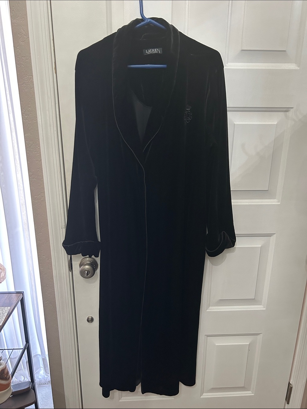 Lauren Ralph Lauren Black Velvet Velor Robe with Shawl Collar